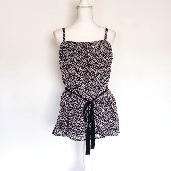 BISOU BISOU Tank Top Womens SIZE L Brown Tassel Waist Belt Lined Spaghetti Strap - Picture 4 of 11